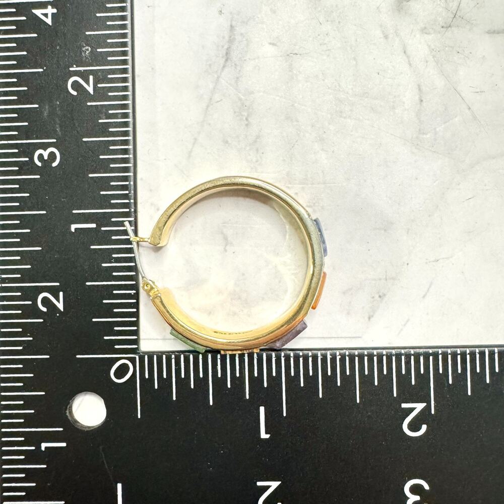 Vintage Monet Earrings Inlaid Glass Stones Gold Tone Hoops 1.25" Colorful EUC - Picture 7 of 7